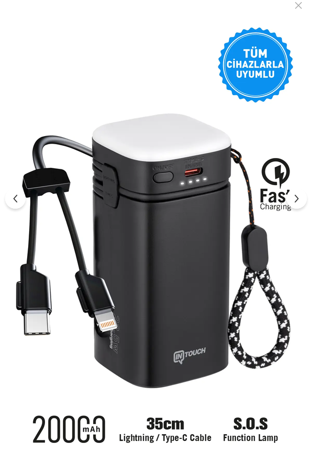 İntouch 20.000 Mah 22,5W PD Hızlı Kablolu Kamp Lambası Outdoor Serisi Powerbank Fast Led Lamba